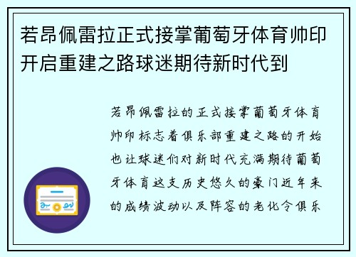 若昂佩雷拉正式接掌葡萄牙体育帅印开启重建之路球迷期待新时代到